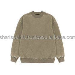 French Terry Fleece Cotton Pullover <b>Sweater</b> Acid Wash Unisex Crewneck Oversized <b>Vintage</b> Mock Neck Sweatshirt for Men - Product Image 4