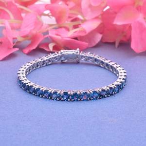 Pulsera de Plata de Ley 925 para Mujer, Pulsera Delicada con Topacio Azul de Londres Natural, Joyería Hecha a Mano con Piedra de Nacimiento - Product Image 1