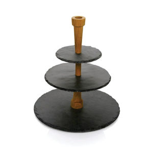Wholesale 3 Tier Natural Slate <b>Cake</b> <b>Stand</b> Wood Pillar Cupcake Display Tray Round Slate Stone Dessert Serving <b>Stand</b> Holder - Product Image 1