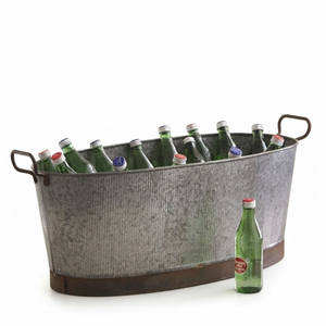 Bac à Boissons Galvanisé avec Poignées Métalliques, Seau à Glace Ovale pour Vin et Refroidisseur de Bière pour Fêtes, Traiteur et Bars - Bon Prix - Product Image 1