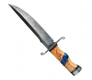 Herramienta Utilitaria para Exteriores de Acero de Damasco con Mango de Madera de Olivo y Resina Azul - Product Image 2