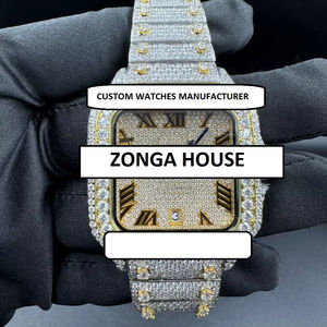 Montre unisexe en acier inoxydable analogique, entièrement sertie de moissanite, style Hip Hop, sport, affaires, mouvement mécanique antique - Product Image 1