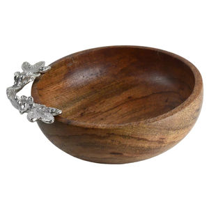 Bol en bois naturel finition brune, forme ronde, pour salade et soupe, vaisselle de table, bols de service alimentaire avec accent métallique - Product Image 5
