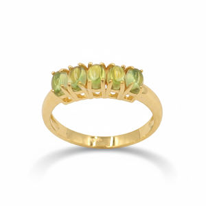 แหวนเงินแท้ 925 ประดับเพอริดอทดีไซน์วงรีห้าเม็ด พร้อมเคลือบทอง 1 ไมครอน และโรเดียม เครื่องประดับดีไซเนอร์ - Product Image 2