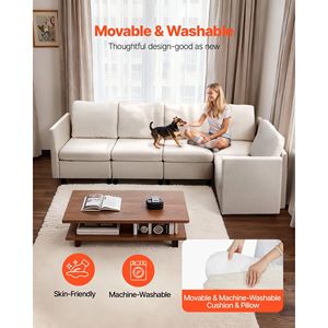 Sofá Seccional Modular Moderno de 5 Plazas con Almacenamiento Oculto, Esponja de Alta Densidad, Estructura de Madera Maciza, Tapizado Beige, Cómodo para Sala de Estar - Product Image 5