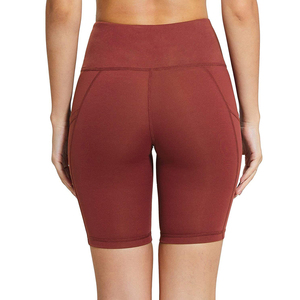 Shorts décontractés sportifs pour femmes à taille mi-haute avec poches, respirants, taille élastique, en toile tricotée, coupe ajustée, séchage rapide, anti-plis - Product Image 5