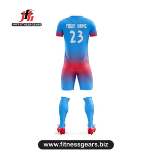 ชุดเสื้อฟุตบอลสีน้ำเงินแดงไล่เฉด คอวี แขนสั้น สำหรับผู้ใหญ่ แบบยูนิเซ็กซ์ พิมพ์ลายแบบซับลิเมชั่น ระบายอากาศได้ดี ทรงสปอร์ต - Product Image 2