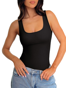 <b>Bodysuit</b> Breathable Ribbed Body Shaper Jumpsuit Tummy <b>Control</b> Scoop Neck Sleeveless Slimming Basic Tops Going Out Outfits Summer - Product Image 4