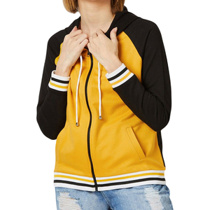 Sweat-shirt décontracté à capuche pour femme, color block, fermeture éclair sur le devant, noir et jaune, tricoté, manches longues, pour l'automne - Product Image 1