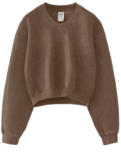 Girls' Acid Wash <b>Cropped</b> Sweatshirt Crew Neck Short Sleeve 100% Cotton Four-Way Stretch Breathable Regular Fit Pullover OEM ODM - Product Image 4