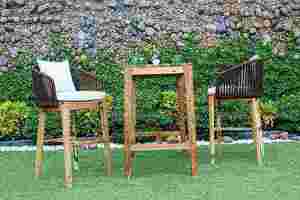 Ensemble de jardin rustique en bois massif, 2 places, hauteur bar, résistant aux intempéries - Product Image 4