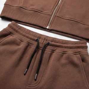 Ensemble de survêtement marron à capuche pour homme avec fermeture éclair intégrale, sweat-shirt à poches latérales, tenue de sport décontractée, couleur unie, coupe classique, pour l'automne - Product Image 5