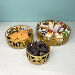 2027 Ramadan Home <b>Tabletop</b> Decorations Round Shape <b>Storage</b> Trays with Mosque Design for Dates - Product Image 1