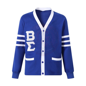 Fraternity Beta Blue Knitted <b>Cardigan</b> Women's Sweater Greek Embroidery PBS Letter V-Neck 100% Cotton Full Sleeve University Wear - Product Image 1