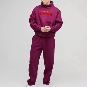 Conjunto de Sudadera con Capucha Morada y Pantalones Deportivos para Hombre, Informal, de Felpa, Tejido, Otoñal, 100% Algodón, con Logotipo Estampado en la Parte Delantera - Product Image 1