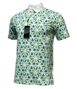 Camisa de Golf de Manga Corta para Hombre, Estampado Geométrico, Cuello con Botones, Azul Verde, Absorbe la Humedad, Secado Rápido, Transpirable, Elástica - Product Image 1