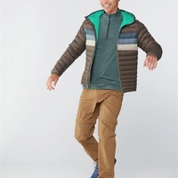 Veste matelassée à capuche, rembourrée de duvet, coupe-vent, hiver, décontractée, fermeture éclair, coupe classique, marron avec rayures bleues et beiges CP-MPJ-11