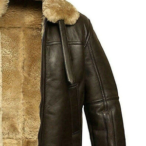 Men's Brown Genuine Leather Waterproof Breathable Eco-Friendly Moto <b>Jacket</b> Stand Collar Zipper Closure <b>Slim</b> <b>Fit</b> Winter Wear - Product Image 2