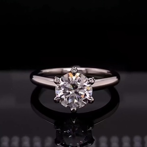 Classic Lab-Grown Round Brilliant Cut Diamond 18K White Gold Solitaire <b>Ring</b> with <b>Plain</b> Band IGI Certified Women's Jewelry - Product Image 1