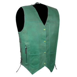Custom Men's Genuine Leather Vests V-Neck Sleeveless Casual Moto <b>Biker</b> <b>Waistcoat</b> With Button Closure And Adjustable Side Lacing - Product Image 6
