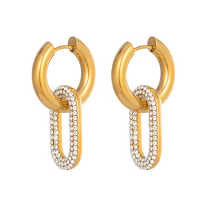 Boucles d'oreilles créoles en or 18 carats avec diamants de laboratoire, double anneau géométrique, pendantes, pour femme, cadeau de mariage, tendance - Product Image 1