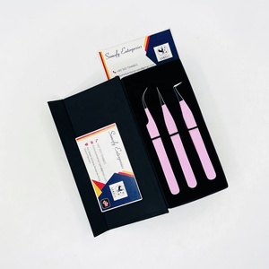 Somofy Enterprises Eyelash Tweezers Set <b>Pink</b> Stainless Steel Precision Tips 10mm Length <b>Box</b> Packaging Custom Logo Fiber Tips - Product Image 4