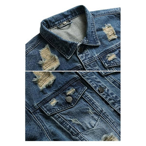 แจ็คเก็ตยีนส์ผู้ชายทรงสลิมฟิต แจ็คเก็ตเดนิมขาดๆ เท่ห์ๆ สไตล์ลำลอง สตรีทแวร์ แฟชั่น เสื้อคลุมทนทาน - Product Image 3