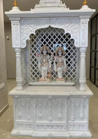 Nouveau temple traditionnel de pooja en marbre blanc Makrana de qualité supérieure |   Motifs d'éléphant et de paon sculptés avec précision, personnalisés pour les temples