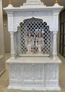 หินอ่อนมาครานาสีขาวพรีเมียมสำหรับทำหิ้งบูชาแบบดั้งเดิม |   ลวดลายแกะสลักอย่างประณีตของนกยูงและช้างในวัด |   ขนาดปรับแต่งได้ - Product Image 2