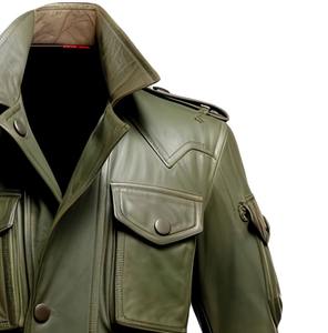 เสื้อแจ็คเก็ตหนังสีเขียวมะกอกสำหรับผู้ชาย แบบมีเข็มขัด สไตล์ซาฟารี ความยาวปานกลาง ทำจากหนังแท้ เสื้อคลุมอเนกประสงค์สำหรับฤดูหนาว สไตล์เทรนช์โค้ท จากสหรัฐอเมริกา - Product Image 4