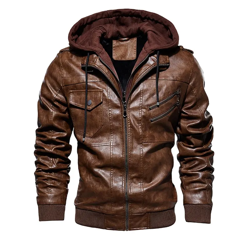 Benutzer definierte Jacke mit Kapuze Herren Factory Hot Sales Lederjacke Atmungsaktive Männer mit abnehmbarer Kapuze Herren Shiny Jackets benutzer definiertes Logo