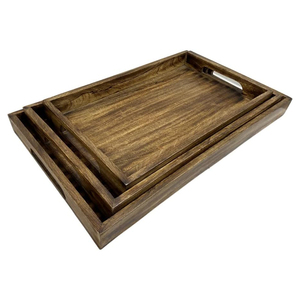ชุดถาดไม้มะม่วงทรงสี่เหลี่ยมผืนผ้า3แบบยุโรปทันสมัยถาดอเนกประสงค์ทำด้วยมือด้ามจับตามหลักสรีรศาสตร์สำหรับตกแต่งบ้าน - Product Image 5