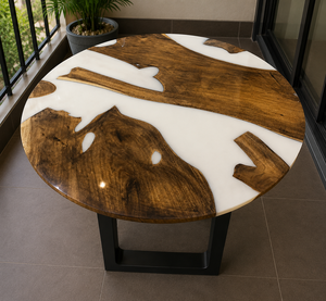 Table basse ronde en résine blanche écologique, design moderne fait main pour le salon, utilisation intérieure, idéale pour Diwali - Product Image 1