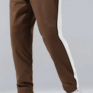 <b>Men's</b> Brown Cotton Sweatpants With <b>White</b> Side Stripe Elastic Waist Casual Joggers Autumn Wear - Product Image 5