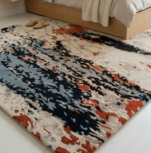Alfombra Moderna de Diseño Abstracto con Técnica de Tufting a Mano - Alfombra Multicolor con Estampado de Acuarela en Azul Pizarra, Terracota y Crema - Product Image 1