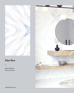 Azulejos de porcelana vitrificada con diseño Bookmatch de 60x120 cm, azul Elpis brillante, diseño español, azulejos de 600x1200 mm para sala de estar - Product Image 2