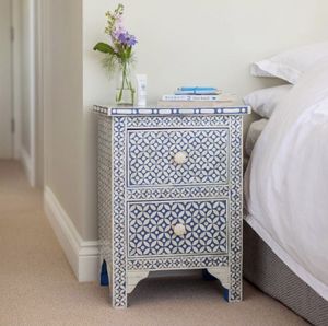 Mesita de Noche Artesanal con Cajón Lateral y Mosaico de Hueso Distintivo, Mueble Decorativo Elegante para Dormitorio y Sala de Estar - Product Image 6