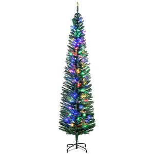7ft Tall Pencil Prelit Artificial Christmas <b>Tree</b> with 499 Branches and 180 Colorful <b>LED</b> Lights Steel Base Green Holiday Decor - Product Image 2