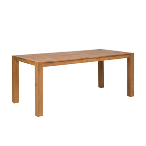 Una mesa de comedor rectangular minimalista de teca con patas cuadradas robustas, ideal para el comedor de una casa o una villa. - Product Image 3