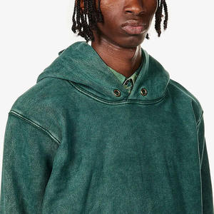 Sweat à capuche vintage en molleton pour homme, coupe régulière, 420 g/m², style streetwear hiver, avec logo brodé en coton et strass - Product Image 5