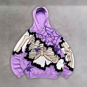 Nueva Sudadera con Capucha Personalizable de Estilo Gótico Harajuku con Cremallera y Diseño de Esqueleto para Hombre, Bordado 3D, Ropa Urbana de Moda, Algodón Grueso de Marca - Product Image 4