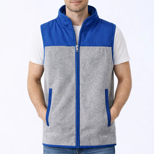 Chaleco sin mangas para hombre, color azul grisáceo, con cierre de cremallera, forro polar, ligero, para exteriores, con cuello alto y bolsillos frontales. - Product Image 1