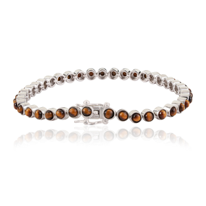 Magnifique bracelet tennis unisexe en argent sterling 925 avec pierre œil de tigre naturelle ronde sertie clos, bijoux fins - Product Image 3