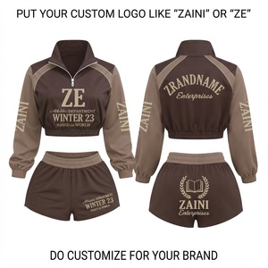 Women Windbreaker <b>Shorts</b> Premium 120 GSM Smooth Polyester Brown Beige Panel Sport Design Embroidered 2-Piece <b>Set</b> Quick Dry - Product Image 1