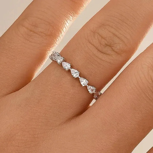 Elegant 925 <b>Silver</b> Moissanite Diamond Full Eternity Pear Cut White Gold Plated Wedding Band Anniversary <b>Rings</b> Moissanite Jewelry - Product Image 5