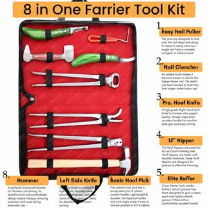 ชุดเครื่องมือ farrier พร้อมกล่อง8ชิ้น12 "คีมตัดกีบม้าค้อนทำความสะอาดกีบเท้าอุปกรณ์ทำความสะอาดกีบเท้า2 kinfes เครื่องดึงเล็บและที่ยึด - Product Image 2