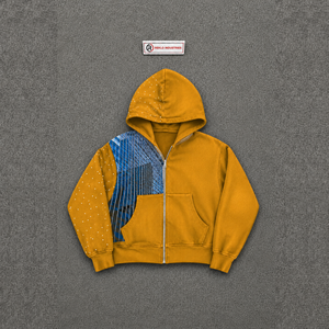 NOUVEAU SWEAT À CAPUQUE JAUNE DE QUALITÉ AVEC PANNEAU GRAPHIQUE BLEU, DESIGN OVERSIZE, IMPRESSION PAR SUBLIMATION, POLYESTER, TISSU ÉTAMPE FRANÇAISE, AUTOMNE - Product Image 5