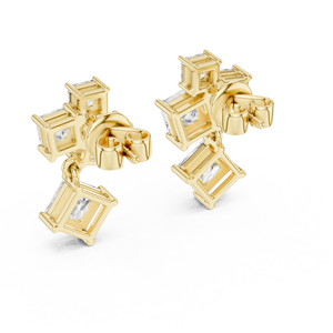 Juego de Anillos Únicos DANGLERS en Oro Amarillo de 18 Quilates con Baño de Rodio, Diamantes Cultivados en Laboratorio con Certificación IGI, Corte Princesa, para Uso Diario en la Oficina, Glamurosos - Product Image 3