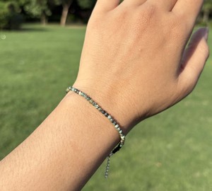 สร้อยข้อมือลูกปัดคริสโซคอลล่าธรรมชาติทรงเหลี่ยม เงินแท้ 925 ปรับขนาดได้ สร้อยข้อมือประดับอัญมณี DIY เครื่องประดับคุณภาพสูง ขายส่ง - Product Image 3