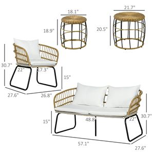 Set di Mobili da Giardino in Rattan PE Bianco Crema, 5 Pezzi, con Sedie Imbottite in Ferro, Divanetto, Tavolini, MOQ 1 Set - Product Image 3